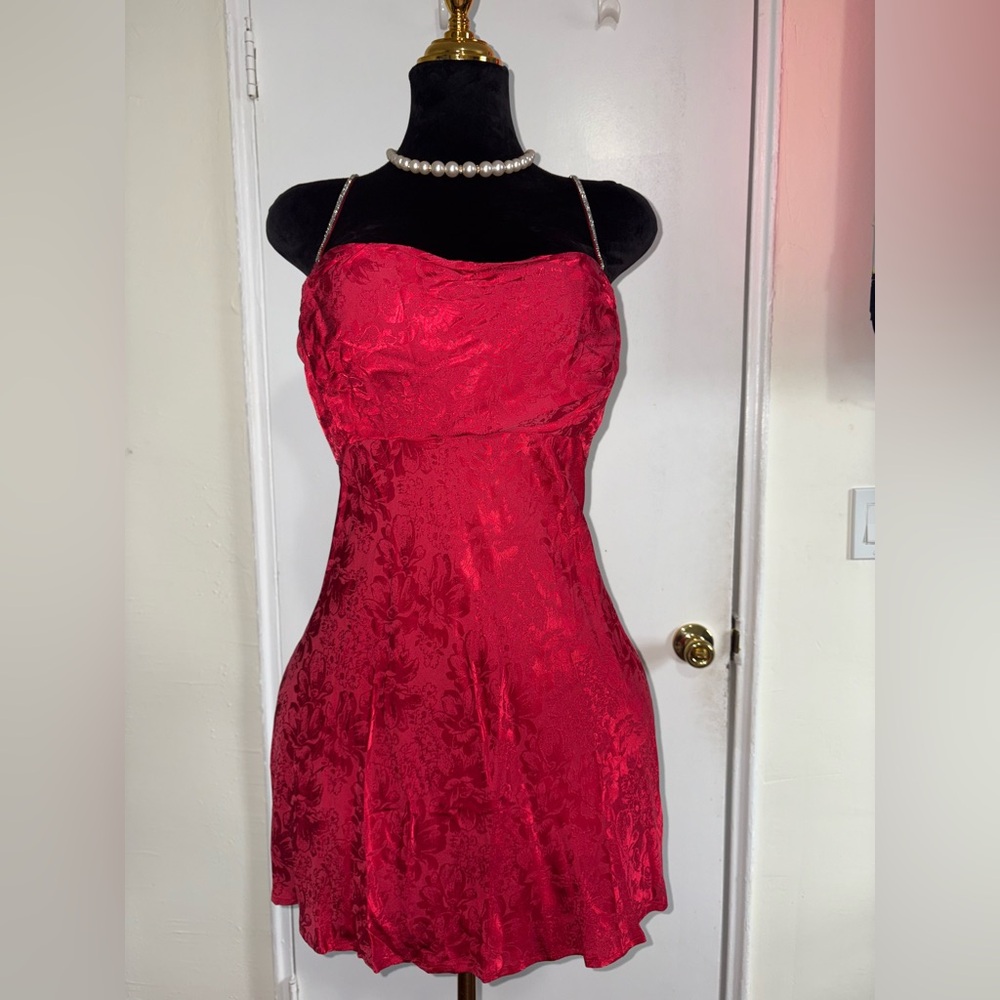 Rose Lace-Up Back Mini Dress